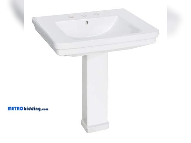 Lot 88-499228 - Glacier Bay Fiona 7.28 in. Pedestal Sink Basin in White Fine Fireclay with 8 in. Faucet Spread FC-61...