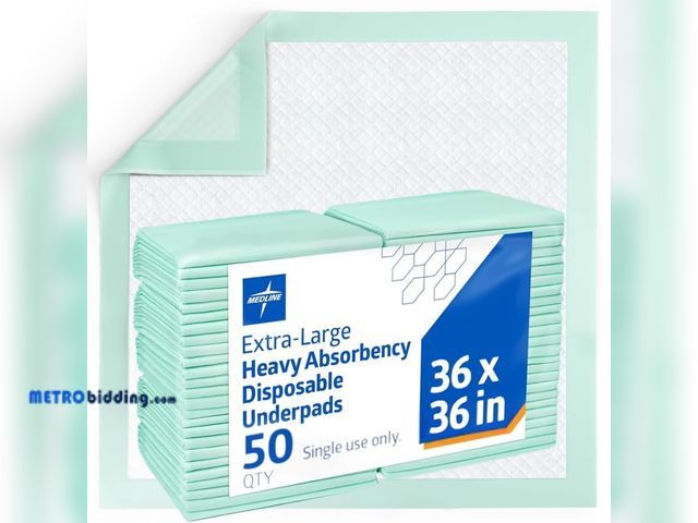 Lot 88-498466 - Medline Bed Pads Disposable Adult, Heavy Duty Chux Pads, 36x36, 50 Count, Incontinence Bed Pads for ...