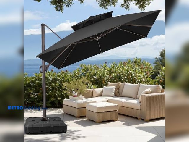 Lot 88-494380 - Crestlive Products 9.5 ft. x 9.5 ft. 360 ° Rotation Rectangular Cantilever Patio Umbrella