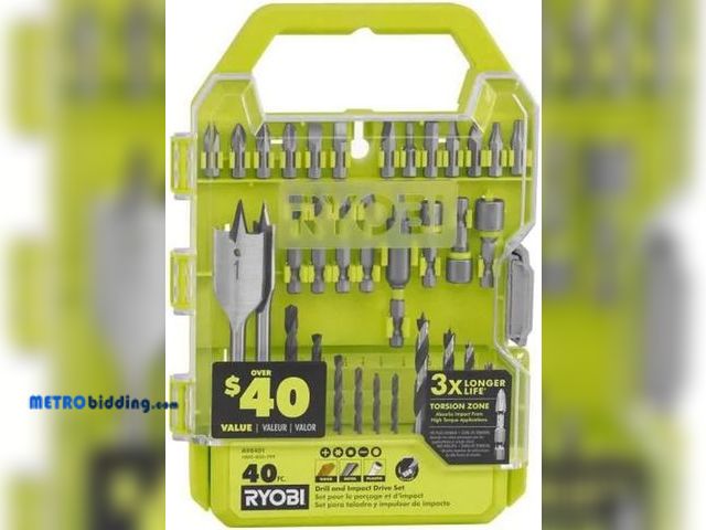 Lot 88-493622 - RYOBI Drill and Impact Drive Kit (40-Piece) Wood Metal Nuts Bolts