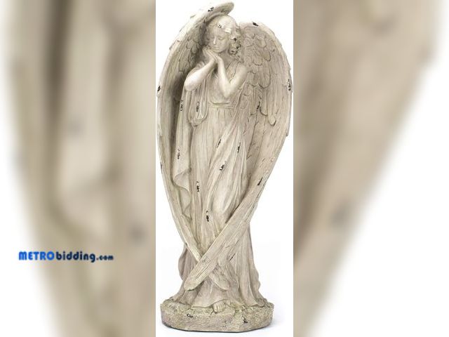 Lot 88-501371 - Napco Imports Angel with Dramatic Wings Concrete Look 8 x 18 Resin Stone Garden Figurine