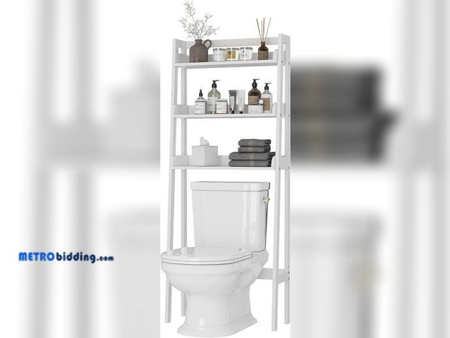 Lot 88-4494263 - UTEX Over The Toilet Storage Shelf, 3-Tier Bathroom Organizer, White | FSC-Certified MDF, Open Ladde...
