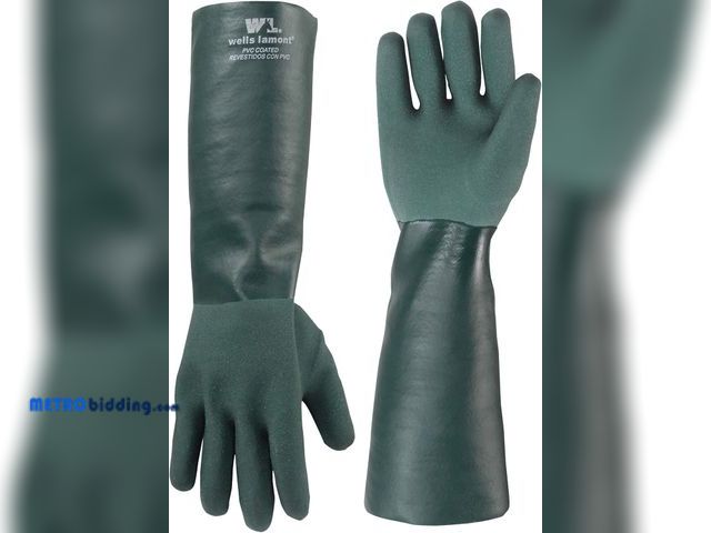 Lot 88-498004 - Wells Lamont Heavy Duty 18” PVC Coated Work Gloves | Chemical &amp; Liquid Resistant, Cotton Lined |...