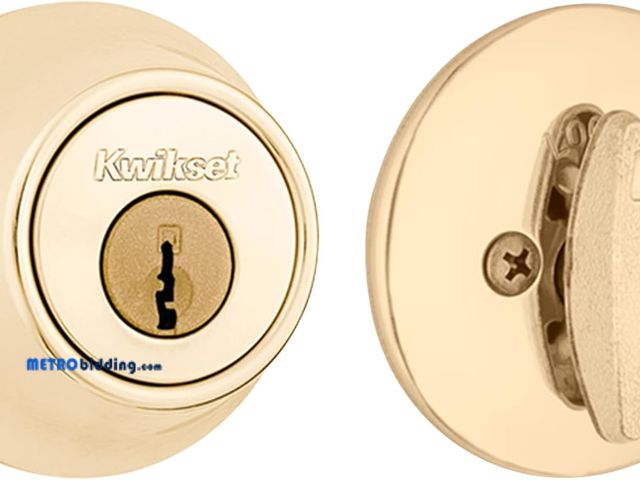 Lot 88-480013 - Kwikset 660 Deadbolt Deadbolt Lock, Polished Brass Round Exterior Keyed Front Entry Door, Single Cyl...
