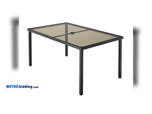 Lot 88-491227 - StyleWell 60 in. x 38 in. Mix and Match Rectangular Steel Outdoor Patio Dining Table with Smoke Glas...
