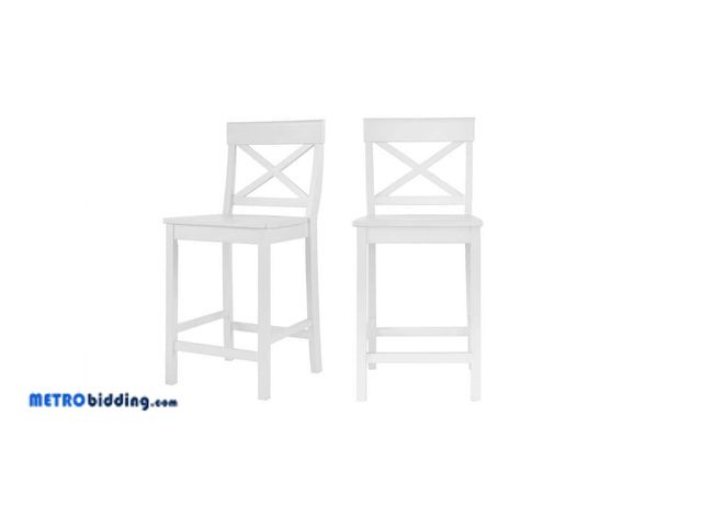 Lot 88-496934 - StyleWell 23.23 in. Cedarville White Wood Counter Stools with Cross Back ( Set of 2) DC 2005 CTR-WH ...