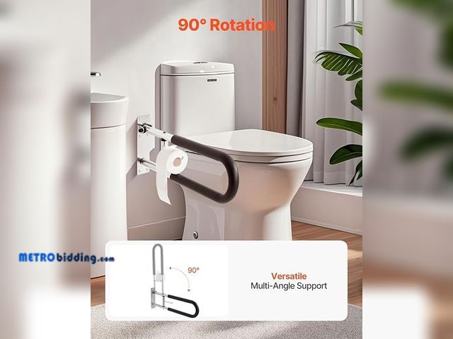 Lot 88-482839 - VEVOR Toilet Safety Rail, 30 Inch U-Shaped Handicap Grab Bar, Foldable Senior Safety Pole, Flip Up T...