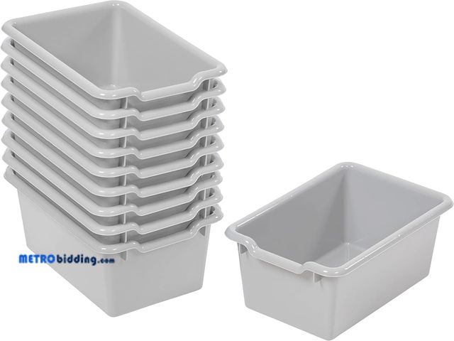 Lot 88-498606 - EECR4Kids Storage Baskets with Scoop Front Multi-Purpose Organization, Light Grey, Pack of 10