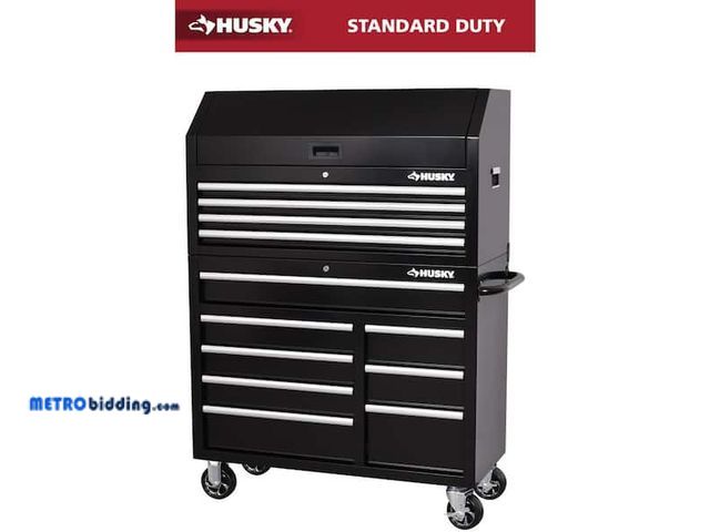 Lot 88-484300 - Tool Storage 52 in. W x 20 in. D Heavy Duty Rolling Tool Chest Combo in  Black (missing key)