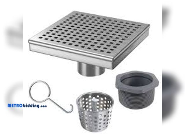 Lot 88-495462 - RELN 6 in. x 6 in. Stainless Steel Shower Drain with Square Pattern Drain Cover