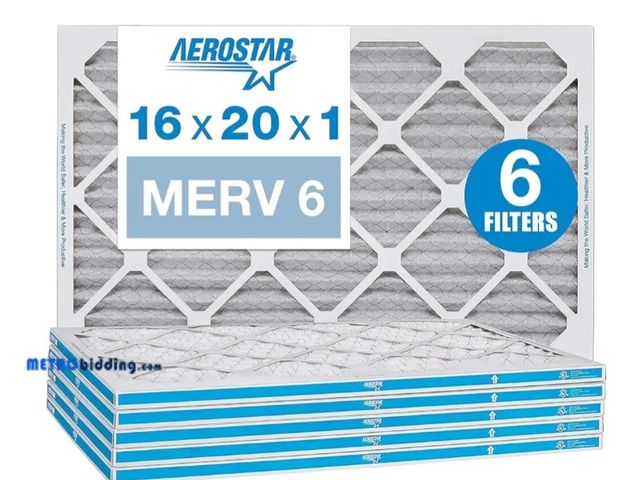 Lot 88-503448 - Aerostar 16x20x1 MERV 6 Pleated Air Filter, AC Furnace Air Filter, 6 Pack (Actual size 15 3/4"x 19 3...