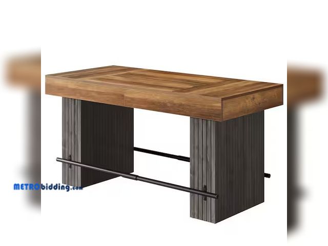 Lot 88-484579 - 63 in. Bistro Industrial Counter Height Pub Bar Table, Rectangular Bar Unit with Metal Footrest Home...