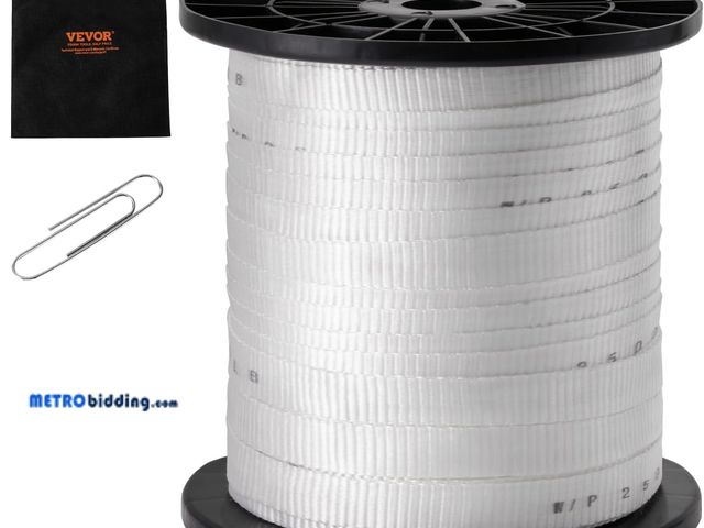 Lot 88-498210 - VEVOR Polyester Pull Tape, 3/4" x 318' Mule Tape Flat Rope, 2500 lbf Tensile Capacity, Printed Webbi...