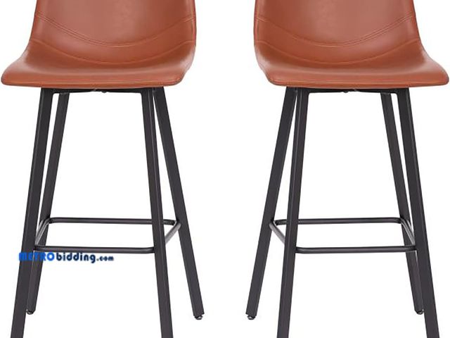 Lot 88-496285 - Lot of (1) 
Flash Furniture Caleb Modern Commercial Barstools with Footrests - Cognac LeatherSoft -3...