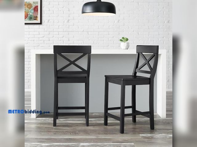 Lot 88-498645 - StyleWell 23.23 in. Cedarville Charcoal Black Wood Counter Stools with Cross Back (Set of 2) DC 2005...
