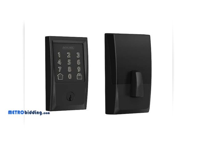 Lot 88-491953 - Schlage Century Matte Black Electronic Encode Smart WiFi Deadbolt with Alarm MSRP: $220.00
