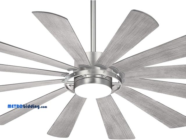 Lot 88-499630 - MINKA-AIRE F870L-BS Windmolen 65" 12-Blade LED Ceiling Fan in Brushed Steel Finish with Ashwood Blad...