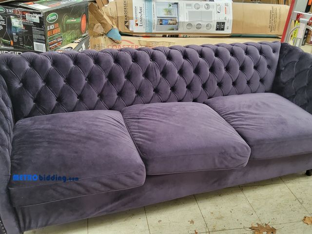 Lot 88-491285 - Noble House 3 Seater Button Tufted Couch, Violet, like new, MSRP $769.00
