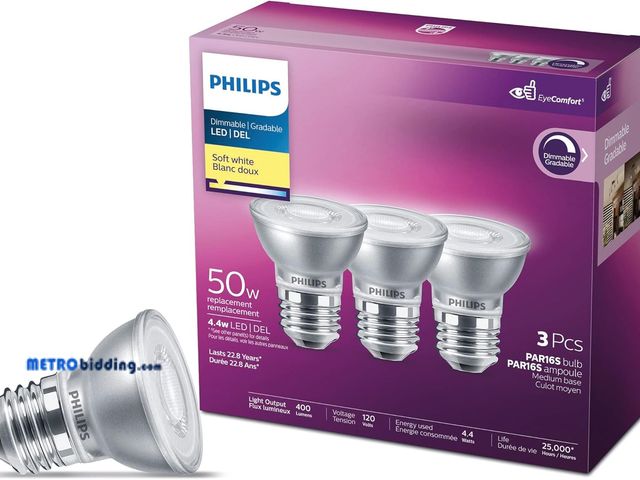 Lot 88-497782 - PHILIPS LED Bulb - 50W PAR16 Glass Soft White (2700K)-3 Pack