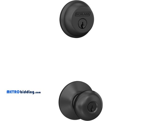 Lot 88-480316 - Schlage FB50 N G PLY 622 Single Cylinder Deadbolt and Keyed Entry Plymouth Knob, Matte Black