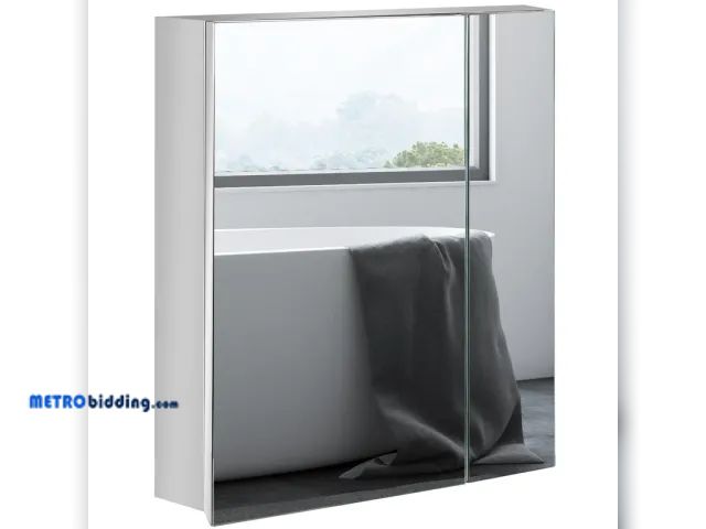 Lot 88-499558 - kleankin Wall Mounted Bathroom Medicine Cabinet with Hinged Door Storage Shelves for Living Room and...