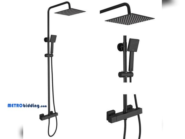 Lot 88-491271 - BWE Single Handle 2-Spray Wall Bar Shower Kit rectangular Rain Shower Head with Handheld Sprayer Sli...