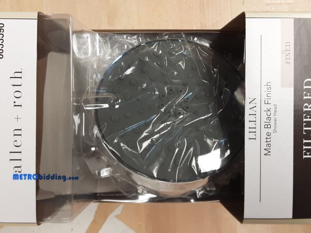 Lot 88-501697 - allen + roth Lillian 4 -Spray Matte Black 5.91-in Round Filtered Shower Head 1.8 GPM