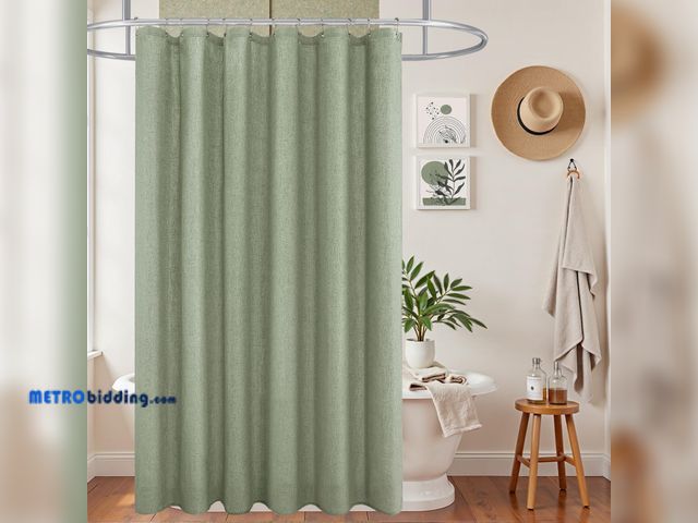 Lot 88-501719 - allen + roth 72-in W x 72-in L Sea Green Solid Polyester Shower curtain in the Shower Curtains &amp;...