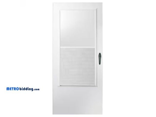 Lot 88-481095 - EMCO 30 in. x 80 in. White Universal 3/4 Light Vinyl Storm Door with Black Hardware
