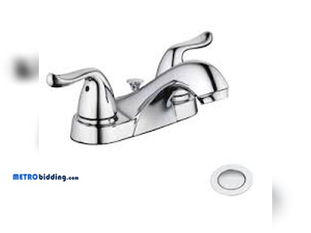Lot 88-481390 - Project Source Polished Chrome 4-in centerset 2-handle lavatory faucet Polished Chrome Finish