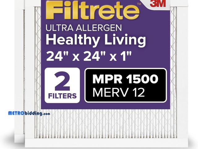 Lot 88-490987 - Filtrete 24x24x1 AC Furnace Air Filter, MERV 12, MPR 1500, CERTIFIED asthma &amp; allergy friendly, ...