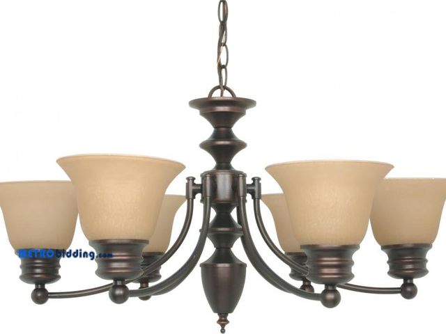 Lot 88-498199 - Nuvo 60/1274 Six Light Empire Chandelier, 26 in, Mahogany Bronze/Champagne Glass