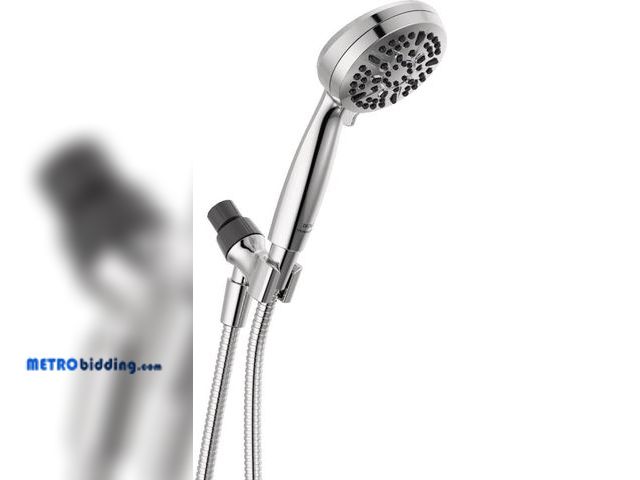 Lot 88-498053 - Delta Faucet 5-Setting Handheld Shower Head, Chrome Shower Head with Hose, Showerheads &amp; Handhel...