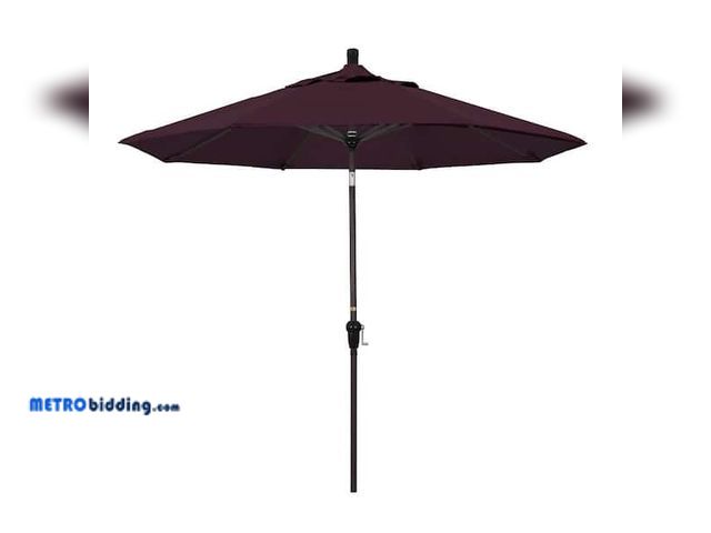 Lot 88-491217 - California Umbrella 9 ft. Aluminum Market Auto Tilt Bronze Patio Umbrella in Purple Pacifica SDAU908...