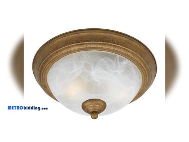Lot 88-501633 - Project Source Two bulbs required (not included) 1-Light 11.4-in Antique Brass Led, Flush Mount Ligh...