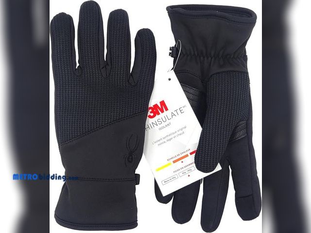 Lot 88-493747 - Spyder Core Conduct Gloves, Black, Touchscreen Compatible, Leather Palm Patch, 360 Degree Stretch, S...