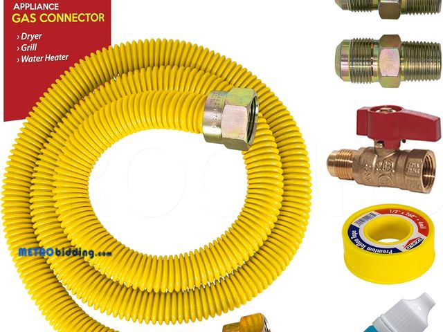 Lot 88-501299 - PROCURU 1/2" OD x 60" Flexible Gas Connector Kit with 1/2" Straight Valve for Dryer, Water Heater, G...