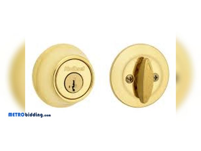 Lot 88-480237 - Kwikset 660 Deadbolt Lock, Polished Brass Round Exterior Keyed Front Entry Door, Single Cylinder Dea...