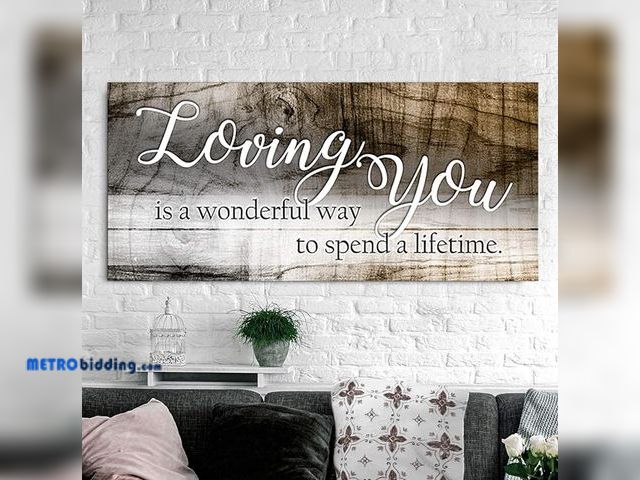 Lot 88-483638 - Sense of Art | Loving You a Lifetime Quote | Wood Framed Canvas | Wall Decor for Bedroom Couples | B...