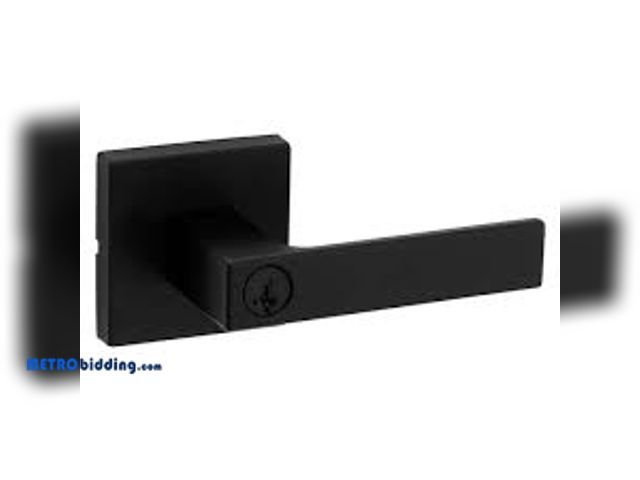 Lot 88-492732 - Kwikset Singapore Square Matte Black Hall/Closet Door Handle with Microban