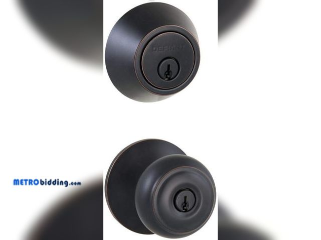 Lot 88-491624 - Hartford Aged Bronze Entry Knob and Single Cylinder Deadbolt Combo Pack