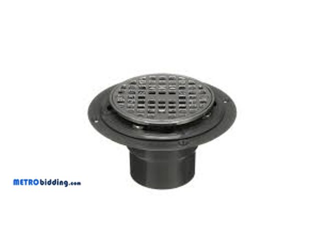 Lot 88-495815 - Oatey Round Gray PVC Shower Drain with 4-3/16 in. Round Screw-In Chrome Drain Cover