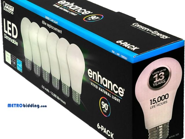 Lot 88-497139 - Feit LED Dimmable Enhance Vivid Natural Light 60 Watt 6-Pack
