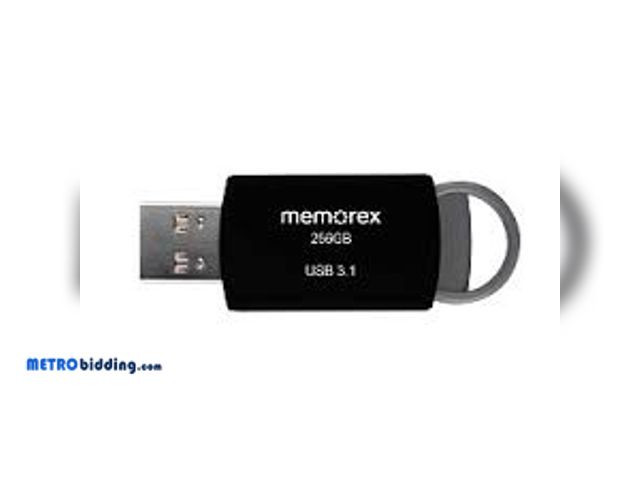 Lot 88-496705 - Memorex 256GB USB 3.1 – Black: High-Capacity Flash Drive with Retractable Connector