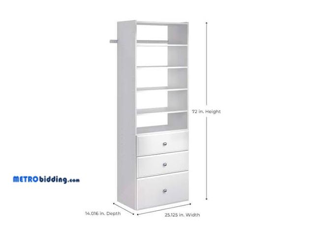 Lot 88-501669 - Closet Evolution Premier 25 in. W Classic White Tower Unit Wall Mount 6-Shelf Wood Closet System