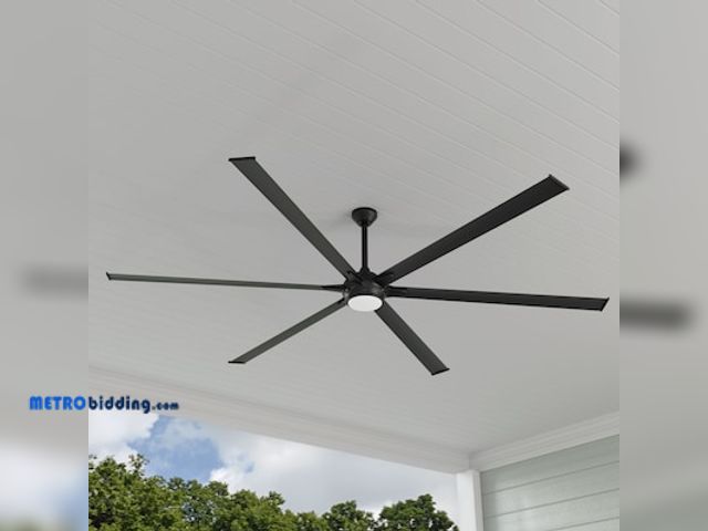 Lot 88-484392 - Harbor Breeze DN96MBK6LR Jenson 96-in Matte Black with Matte Blades LED Uncovered Outdoor Ceiling Fa...
