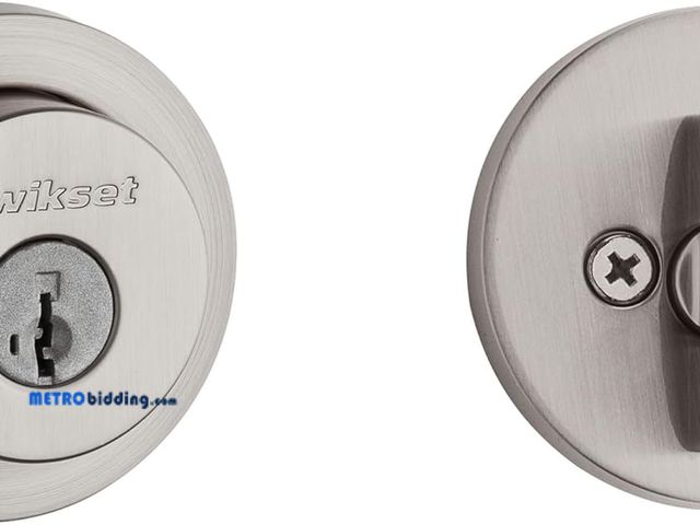 Lot 88-499640 - Kwikset 158 Milan Deadbolt Lock, Satin Nickel Round Exterior Keyed Front Entry Door, Pick Resistant ...