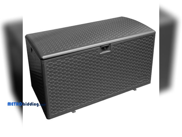 Lot 88-506712 - 150 Gal. Brown Plastic Wicker Outdoor Storage Deck Box with Lockable Lid