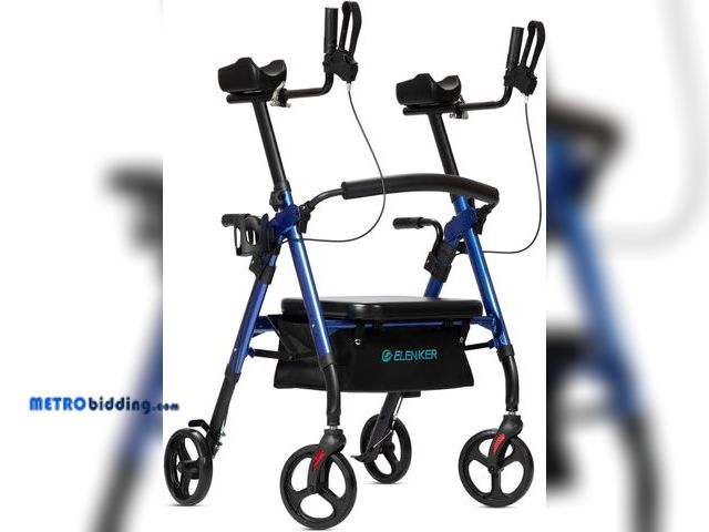 Lot 88-499206 - ELENKER Heavy Duty Upright Rollator Walker with Extra Wide Padded Seat and Backrest, Bariatric Stand...