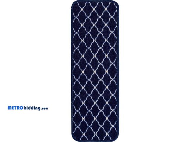 Lot 88-498495 - Beverly Rug Trellis Navy 26 in. x 8.5 in. Non-Slip Rubber Back Stair Tread Cover (Set of 15) HD-TRD1...